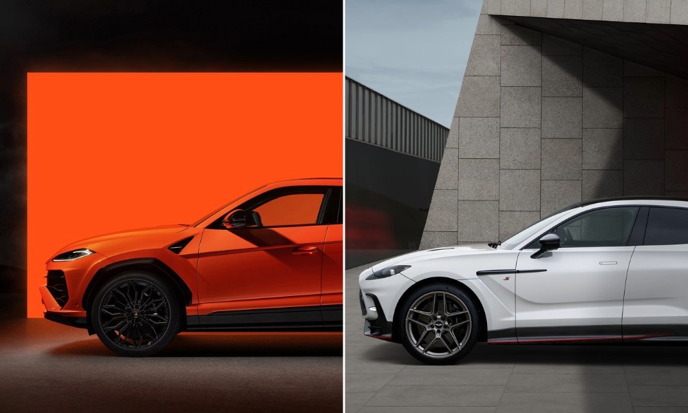 Orange Lamborhini Urus and White Aston Martin DBX